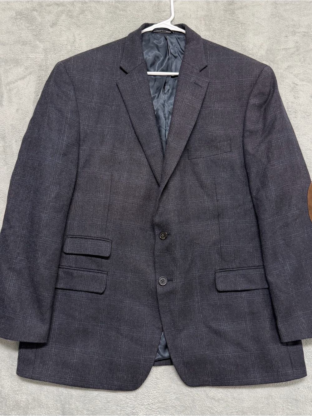 Lauren Ralph Lauren Sport Coat Mens 48R 100% Wool Bluish Gray Plaid Elbow Pads